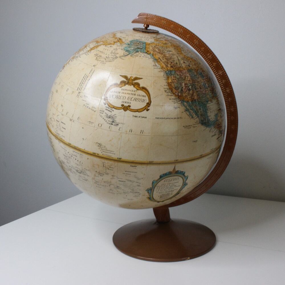 Vintage Replogle 12" Diameter Tan Globe World Classic Series Raised Relief RARE